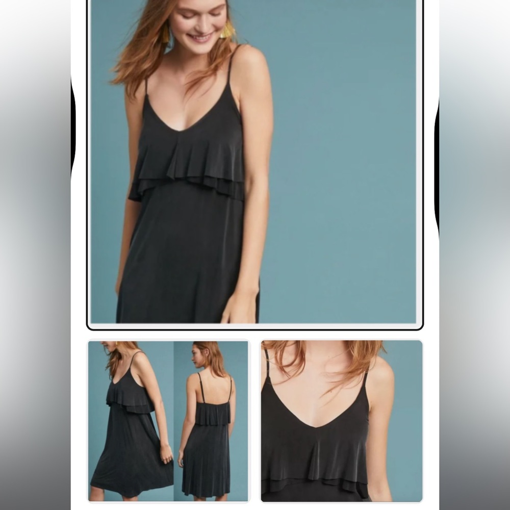Anthropologie NWT eri+ali Black ruffle top Sheath Cocktail Dress spaghetti strap